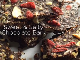 healthy sweet and salty chocolate bark